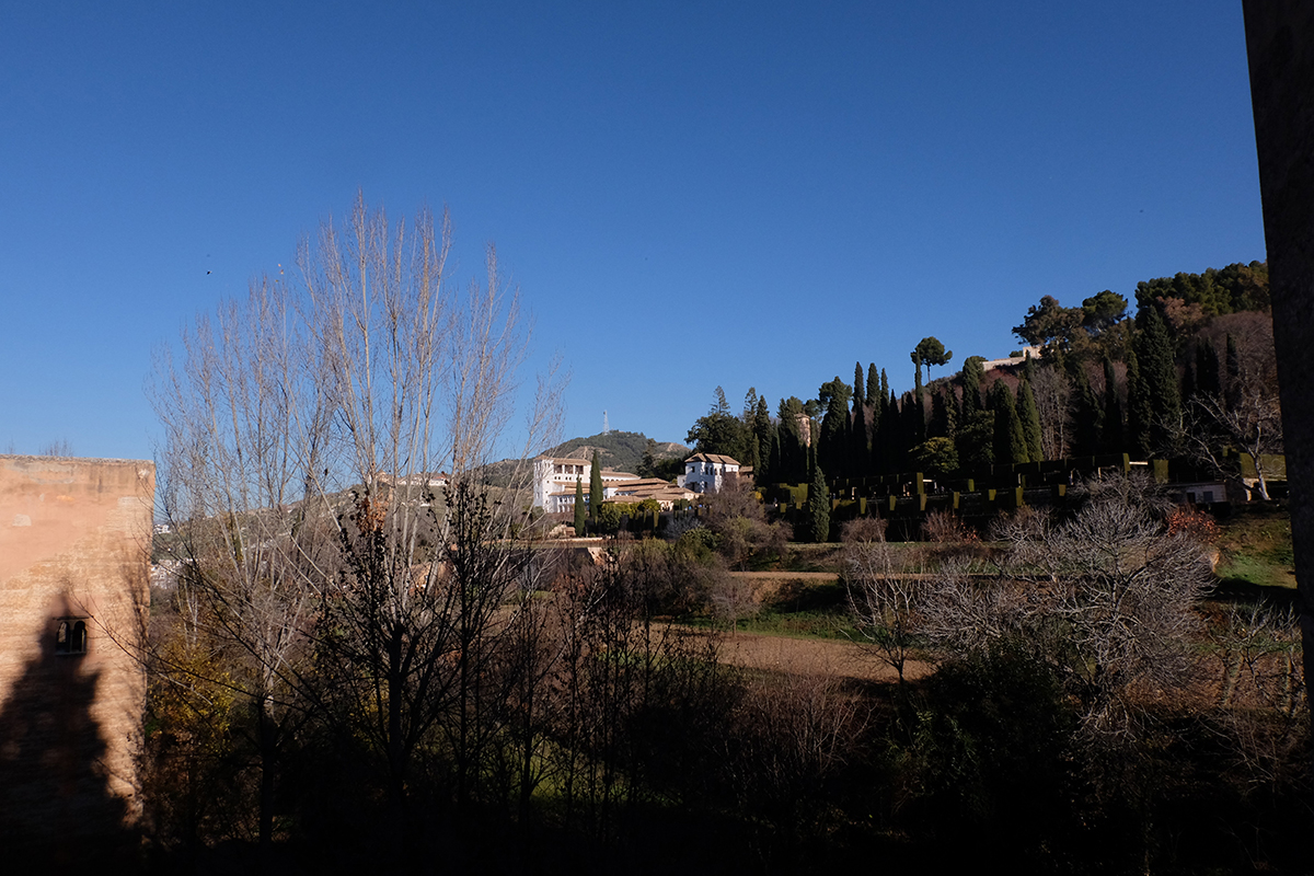 El Generalife from the gardens of the Partal.