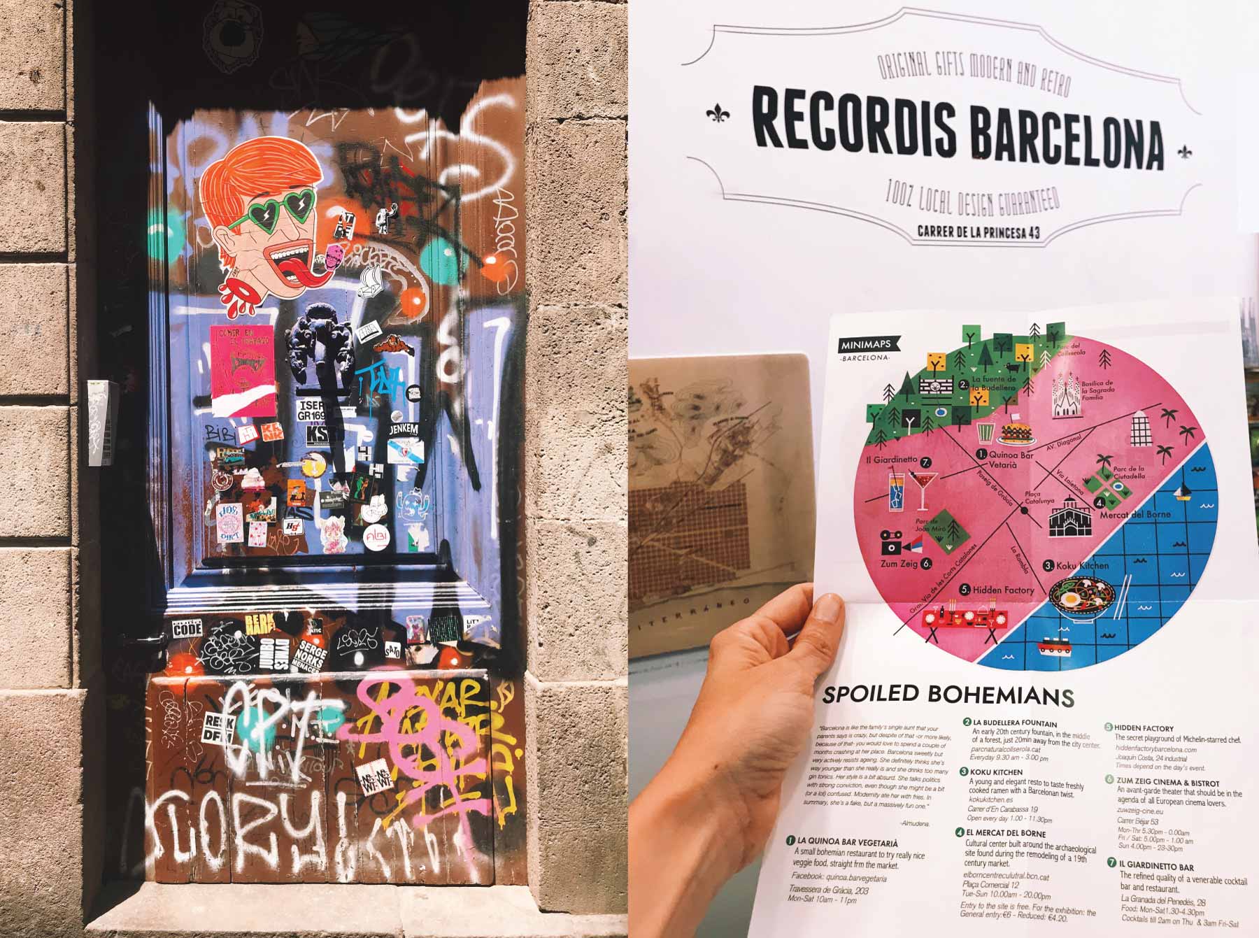 Grafittis at 'El Gótico' and one of the minimaps you can find at Recordis.