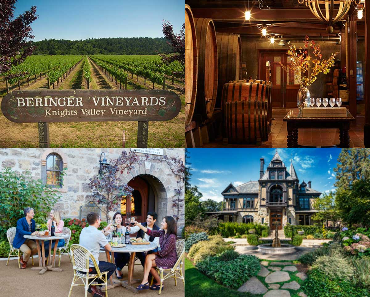 THe vineyards, the Old wine tasting room, the cave, and the Rhine-House. | Photos vía Beringer Vineyards' website. 